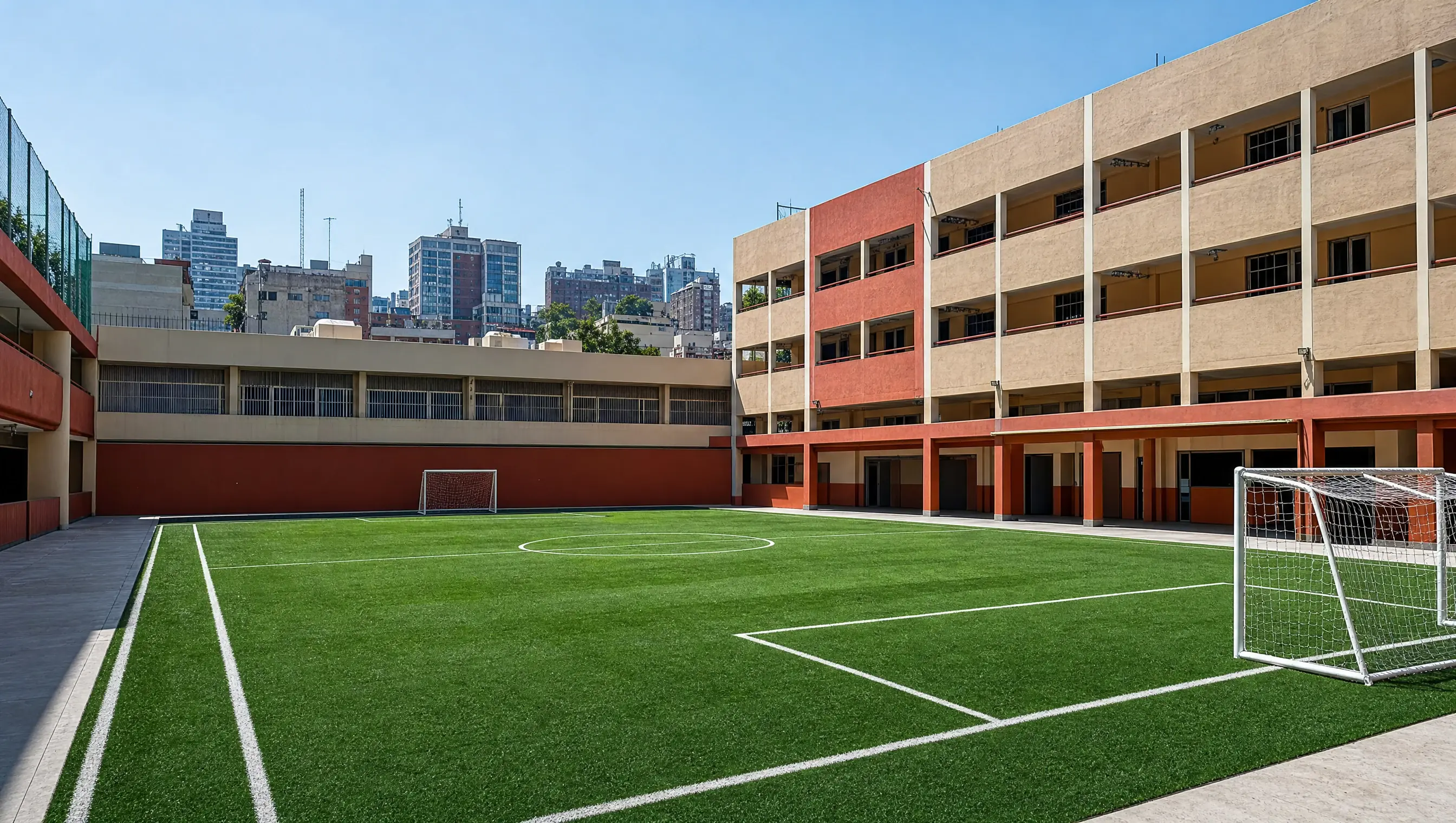 Cancha escolar Puebla pasto sintético construida por Sportmaster con La Escuela Es Nuestra