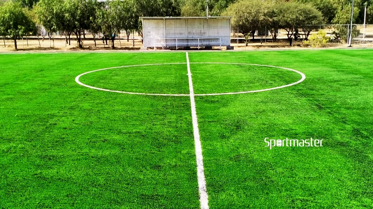 Cancha de fútbol 7 con pasto sintético en Universidad Politécnica de Aguascalientes, Aguascalientes: líneas de juego insertadas en el mismo pasto