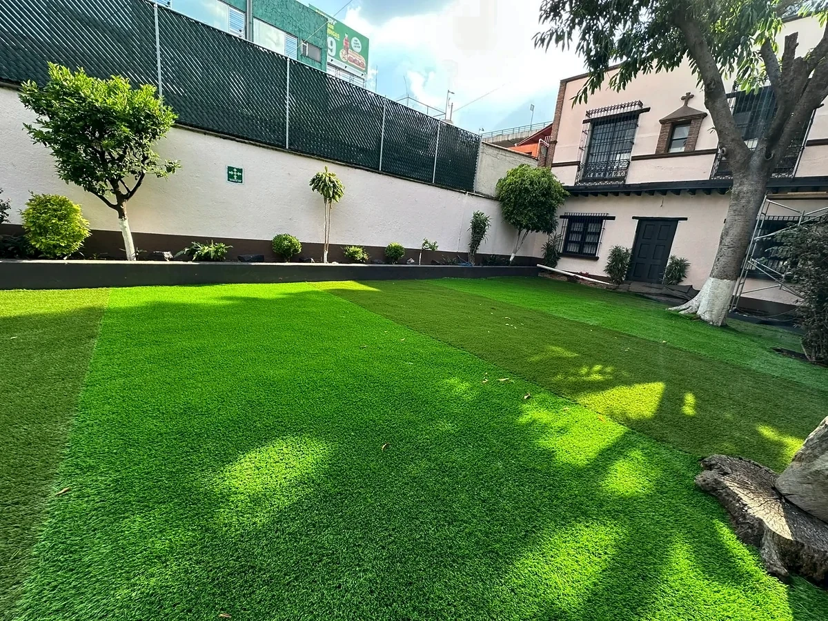 Área verde con pasto sintético con pasto sintético en Benito Juárez, Ciudad de México: pasto sintético recién cepillado