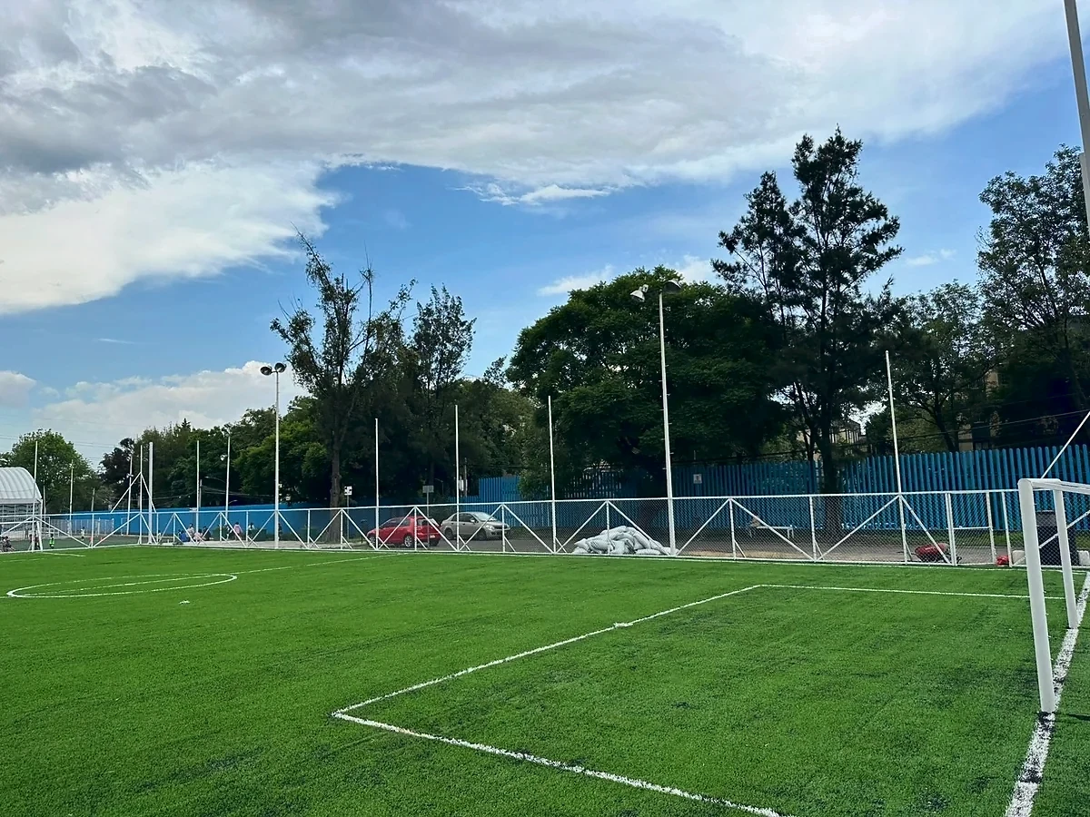Cancha de fútbol 7 con pasto sintético en Deportivo Gran Libertador, Miguel Hidalgo, Ciudad de México: otra vista de la cancha de fútbol 7