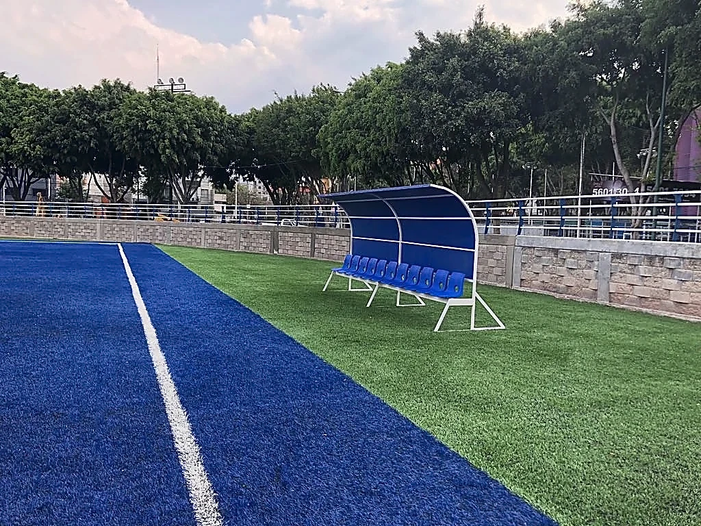 Detalle del pasto sintético de la cancha de fútbol soccer en Ciudad de México, Ciudad de México