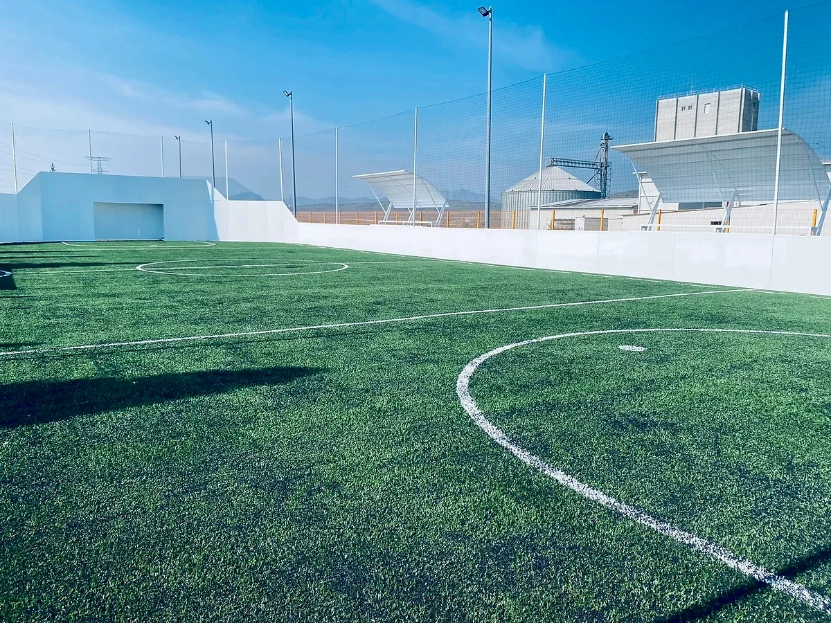 Detalle del pasto sintético de la cancha de fútbol rápido en Ramos Arizpe, Coahuila