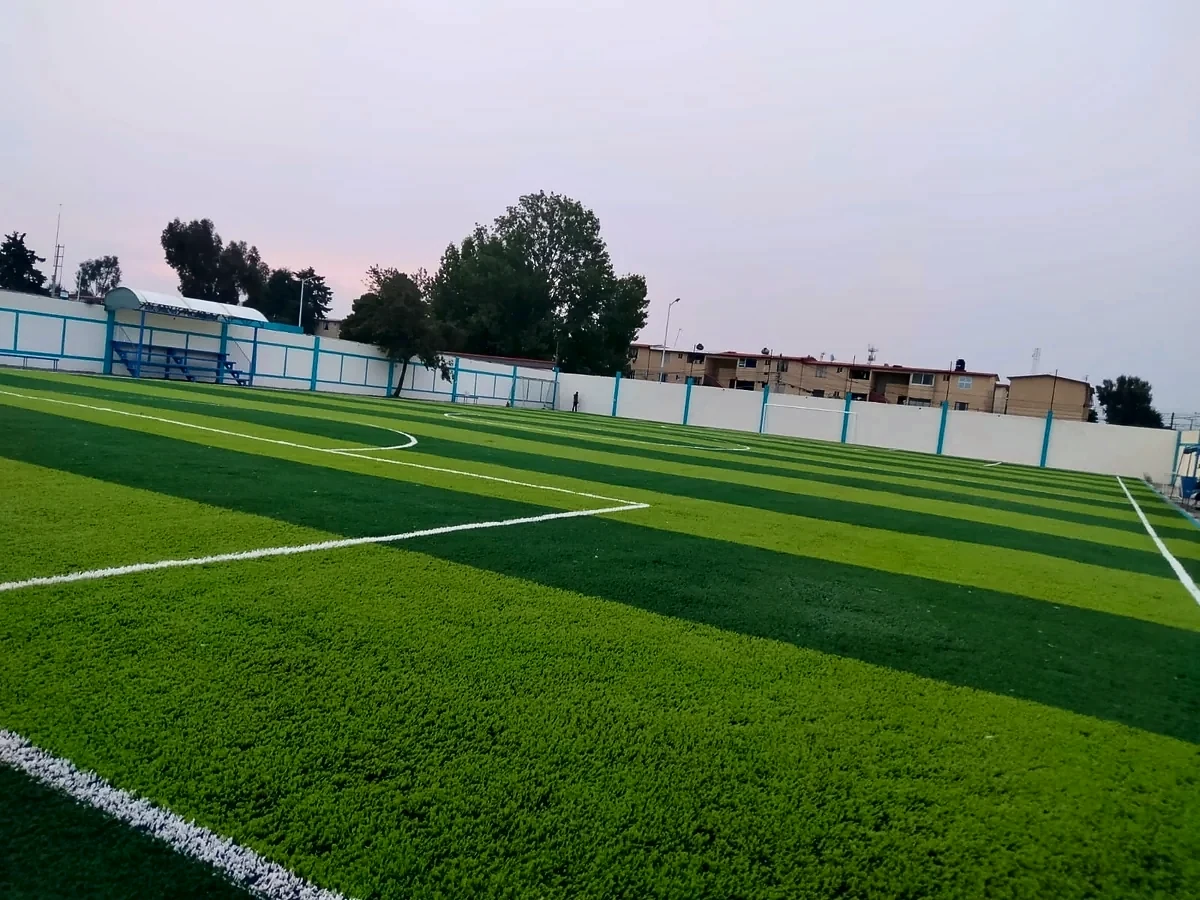Cancha de fútbol 7 con pasto sintético en Cancha Husky 1, Metepec, Estado de México: pasto sintético deportivo recién cepillado