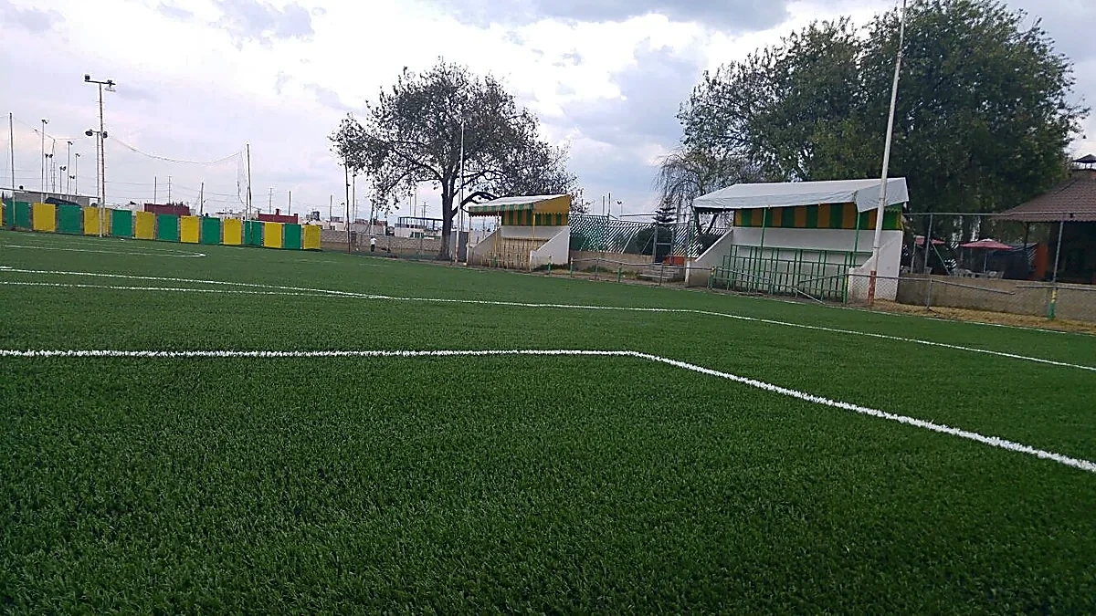 Cancha de fútbol soccer con pasto sintético en Toluca, Estado de México: otra vista de la cancha
