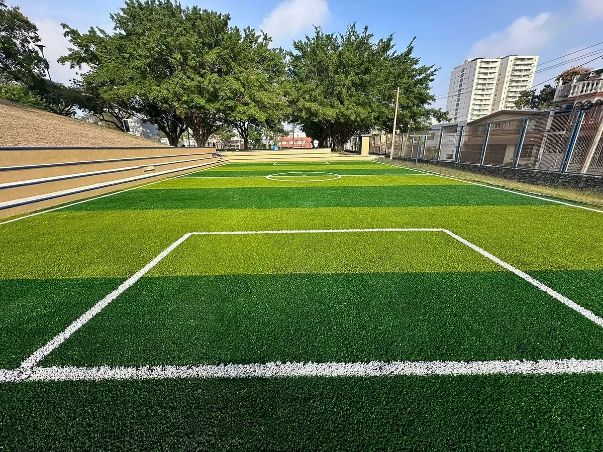 Cancha de fútbol 5 con pasto sintético en Tampico, Tamaulipas: pasto sintético deportivo recién cepillado
