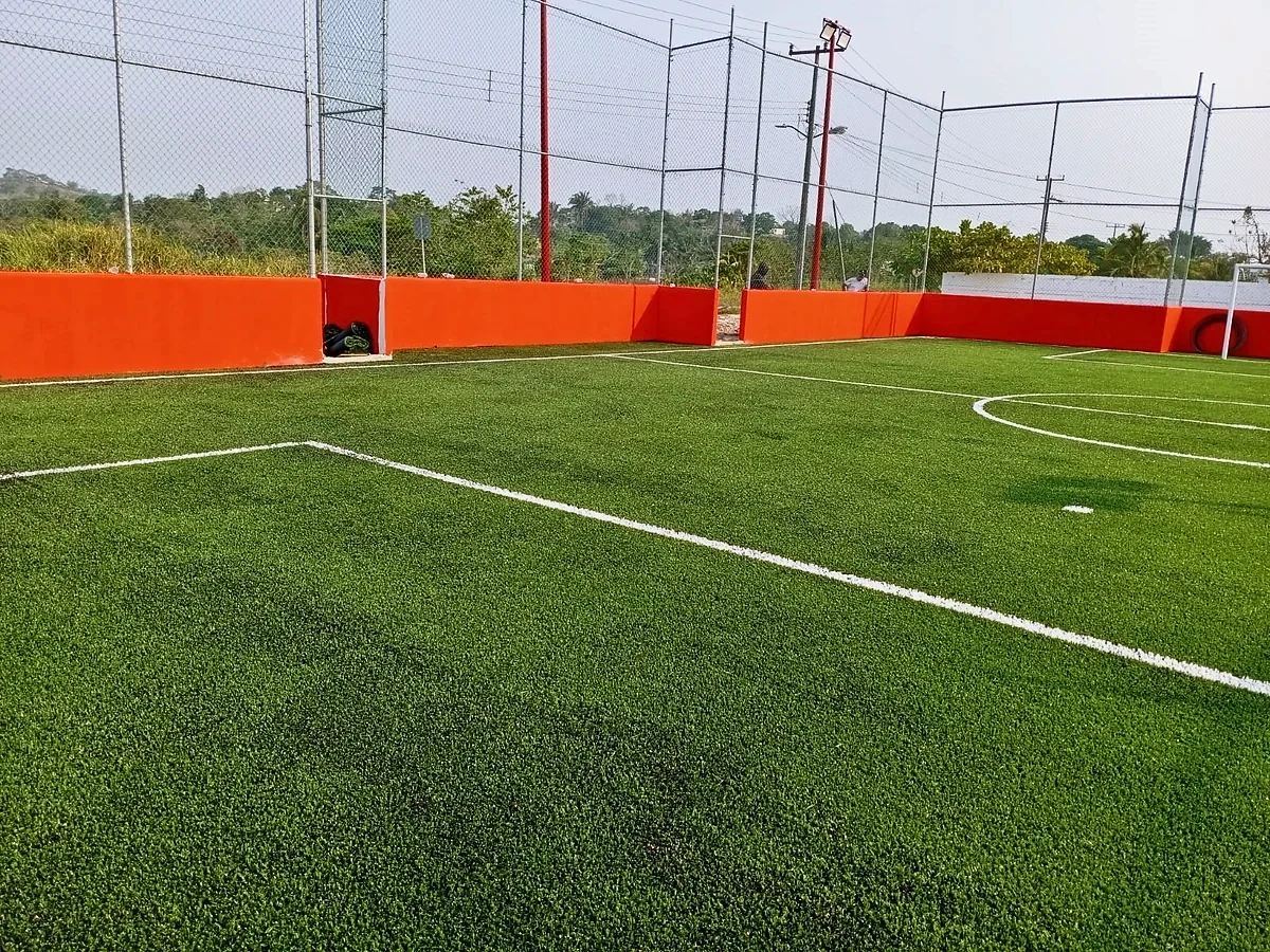 Cancha de fútbol rápido con pasto sintético en Cancha Localidad Tlalcuilolapan, Veracruz: líneas de juego insertadas en el pasto