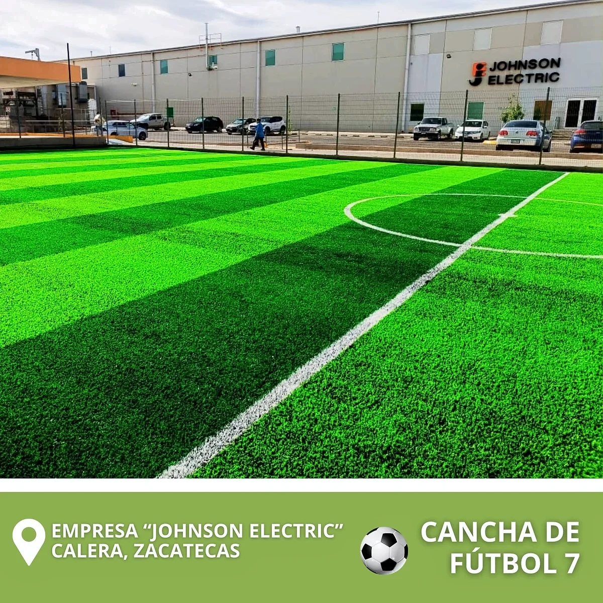 Cancha de fútbol 7 con pasto sintético en Planta industrial, Calera, Zacatecas: otra vista de la cancha de fútbol 7